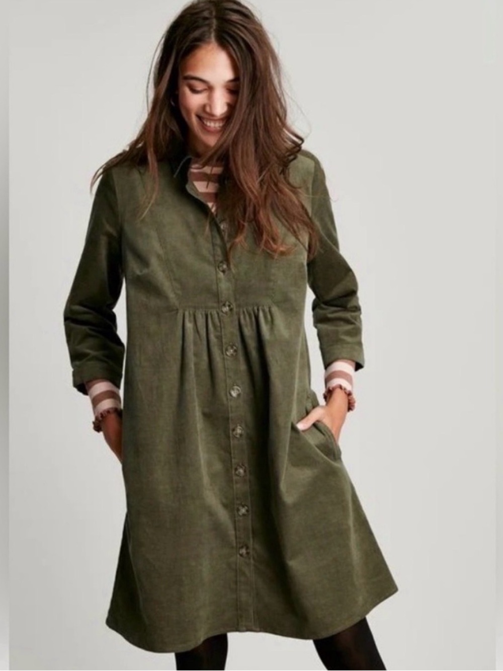 Joules Khaki/Olive Green Button-Front Dress